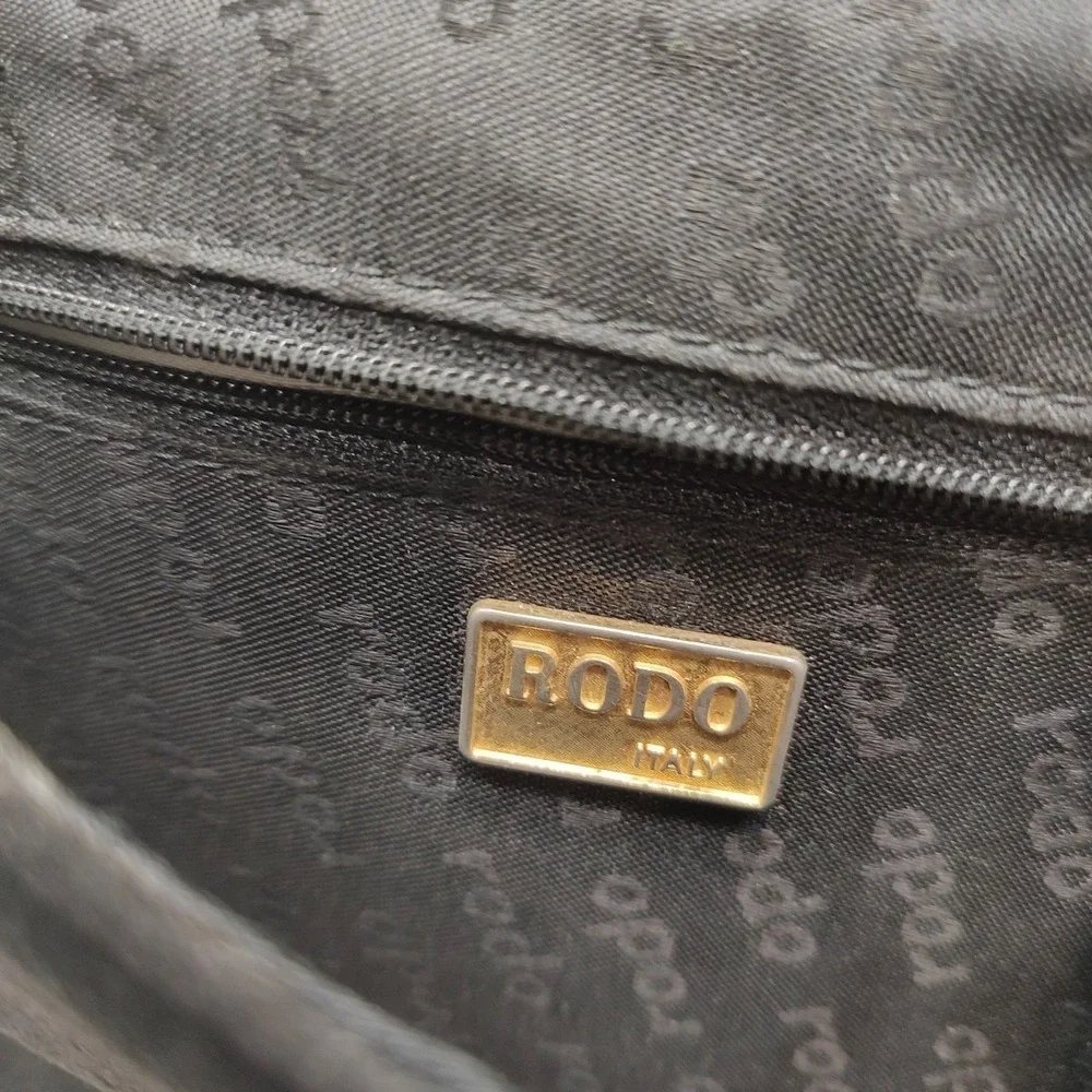 VTG Rodo Italy Black Suede‎ Evening Shoulder Bag Crossbody Purse Beaded Metallic